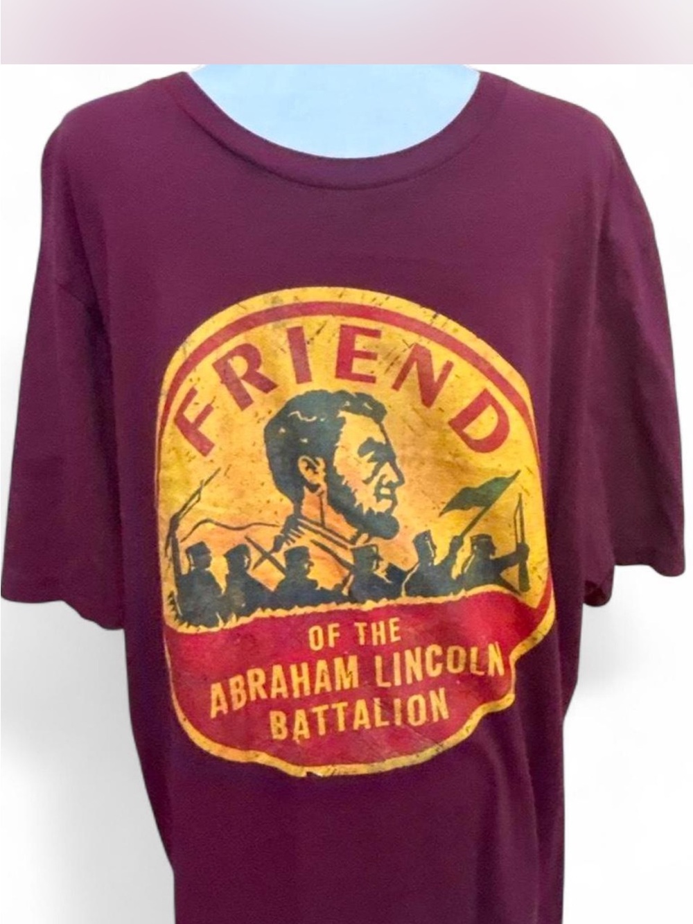 Canvas Maroon T-Shirt with Yellow Lincoln Graphic big and tall fun graphic